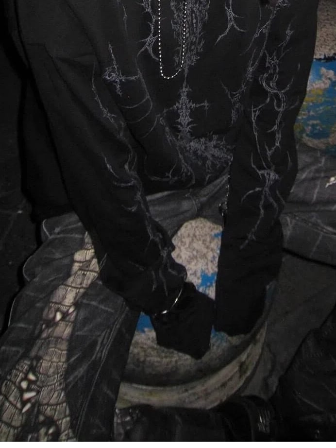 Sleeves Y2K Print Top Black Long Punk