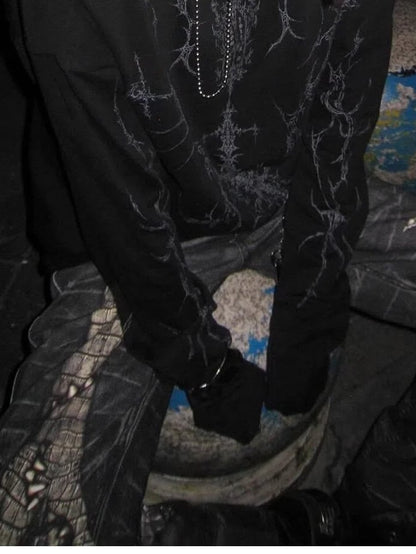 Sleeves Y2K Print Top Black Long Punk