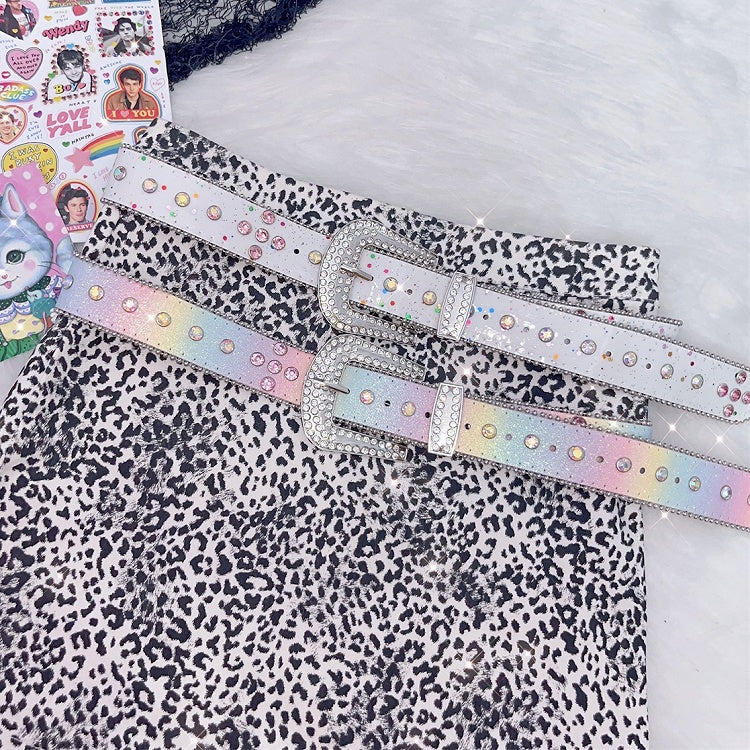 Decorated Colorful/White Waist Belt Rhinestone