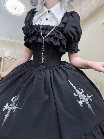 Gothic Shirt Collar Short Wings Black Shape Bat Sleeves White