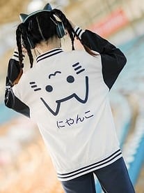 and Doodle with Preppy Cat Jacket White Blue Baseball - Style Paw Print