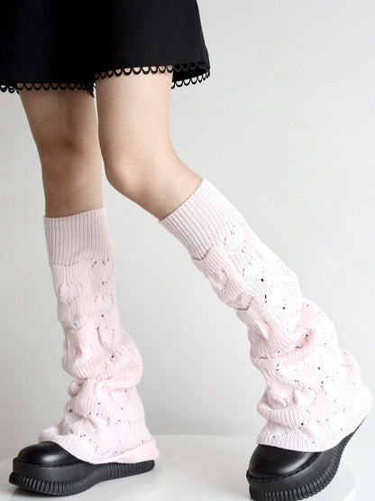 5 Colors Heart Pattern Flared Knitted Leg Warmers with Pockets