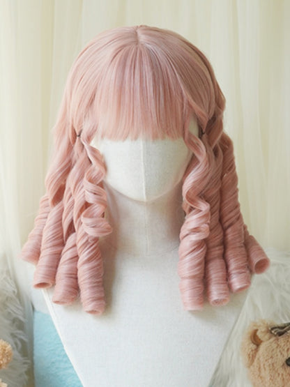 Schwarz/Hellblond/Rosa/Dunkelbraun/Blond, Oberbrustlange, gelockte römische Perücke mit vollem Pony