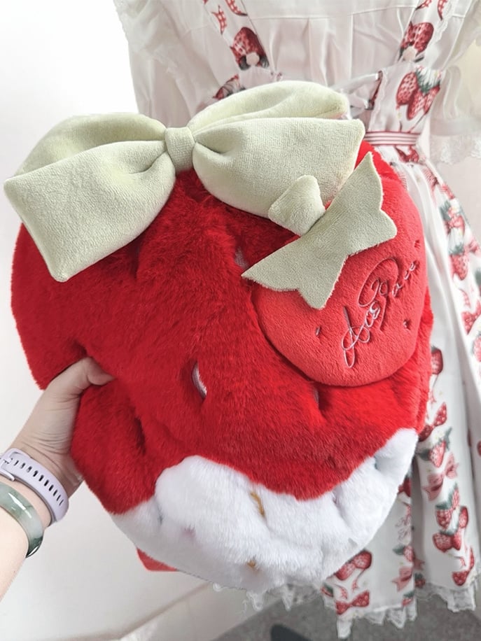 Red Black Pink Plush / Strawberry Backpack