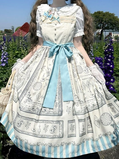 Classic Square Elegant Neckline Apricot Lolita with Print Dress