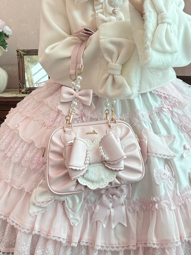 3-Way Leather Sweet Details PU Pink Lolita - Bag Beads