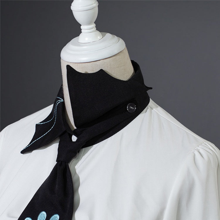 ロングパンクシャツ ルーシュロック 袖付き タイ付き ホワイト