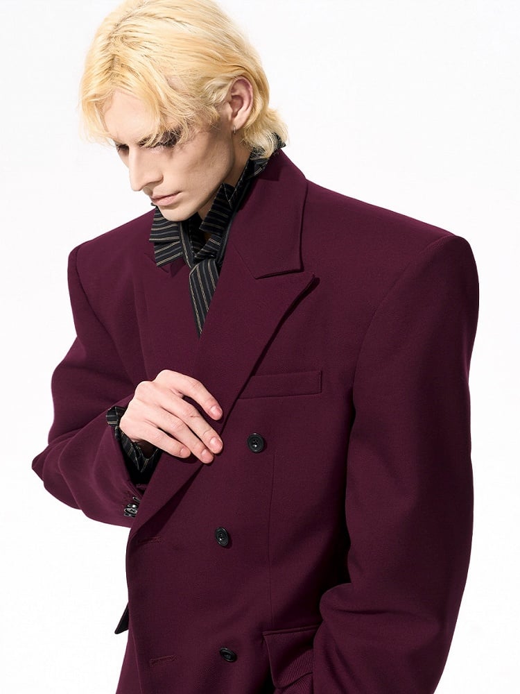 Detachable Men's Front with Placket Wine Collar Button Leather Red Blazer