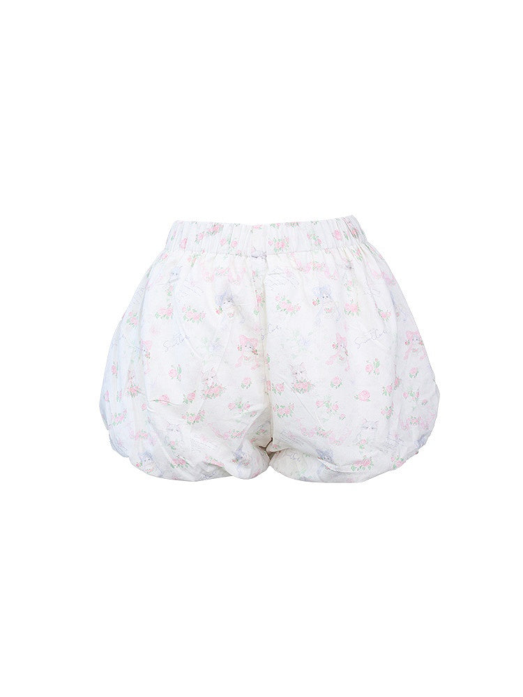- Style White Daily Kawaii Floral Print Bloomers