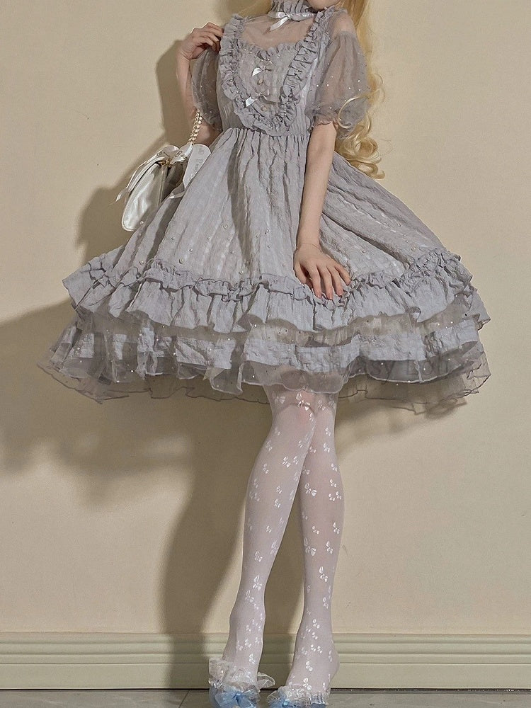 Style Semi-Sheer (White) Bow Pattern Lolita Tights