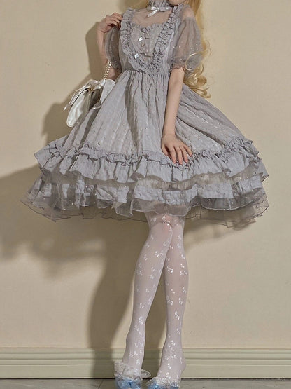 Style Semi-Sheer (White) Bow Pattern Lolita Tights
