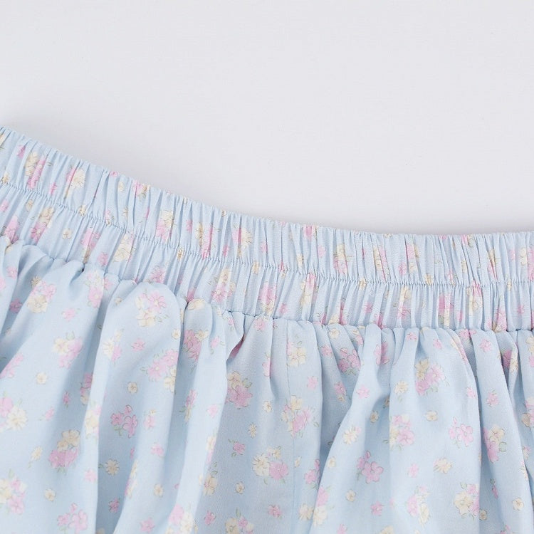 Blue Floral Print Bubble Shorts - serendipity