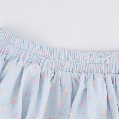 Blue Floral Print Bubble Shorts - serendipity