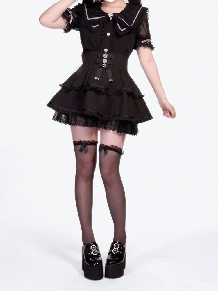 Black Kei Collar Blouse Bowknot with Jirai
