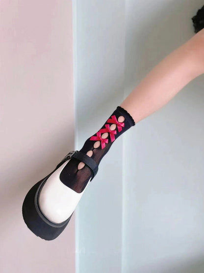 Colors) Bow Cutout (6 Sheer Detail Lolita Style Socks