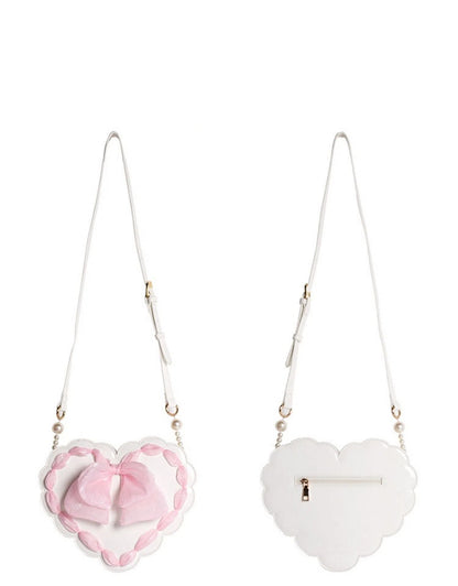 Two with Adjustable Handle Lolita Bag Strap Available Pearl Colors Bow Detail Heart-Shaped