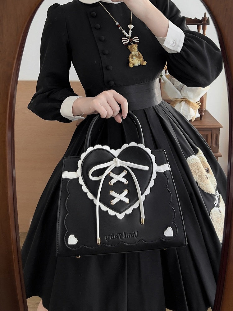 Black Lace-up Heart Lolita Bag - Yuni Fairy