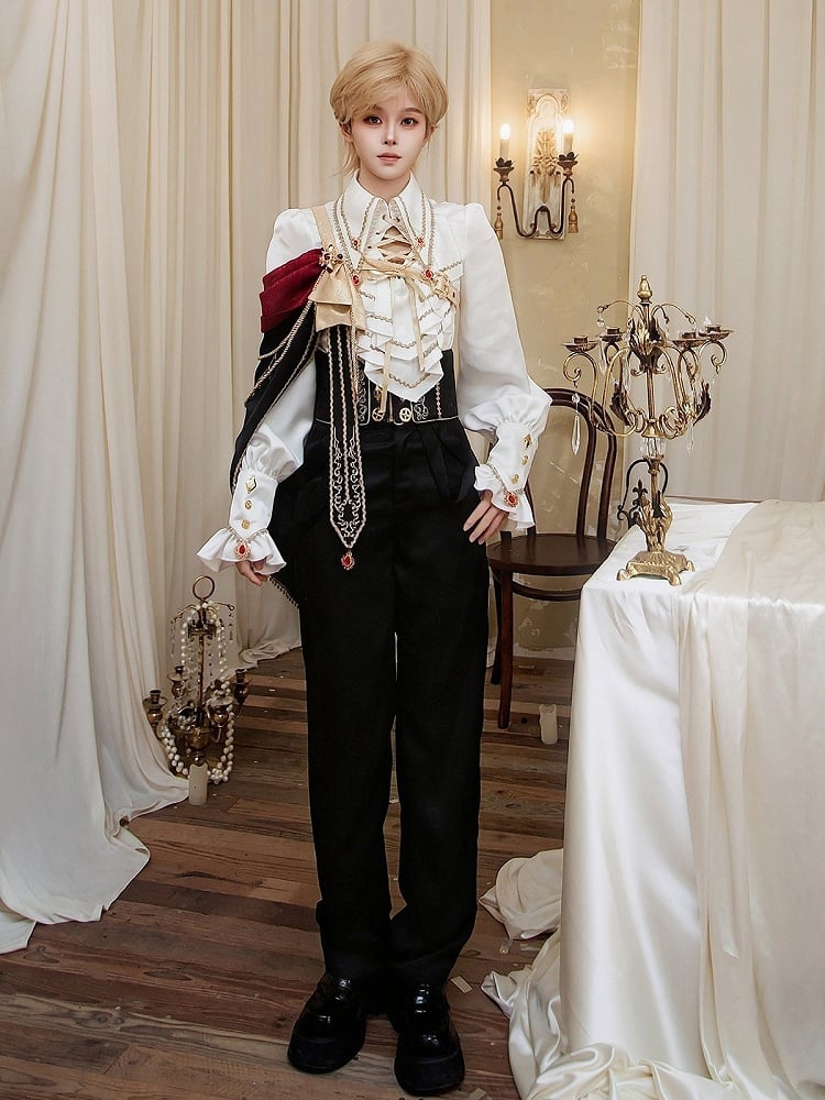 Elegant White Ouji Lolita Jabot Collar Shirt - Xiong Dou Jiang