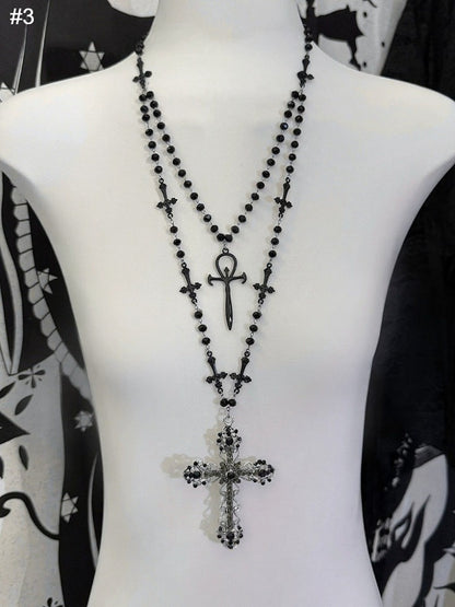Layered Cross Necklace with Beaded Details - Boobi Shop