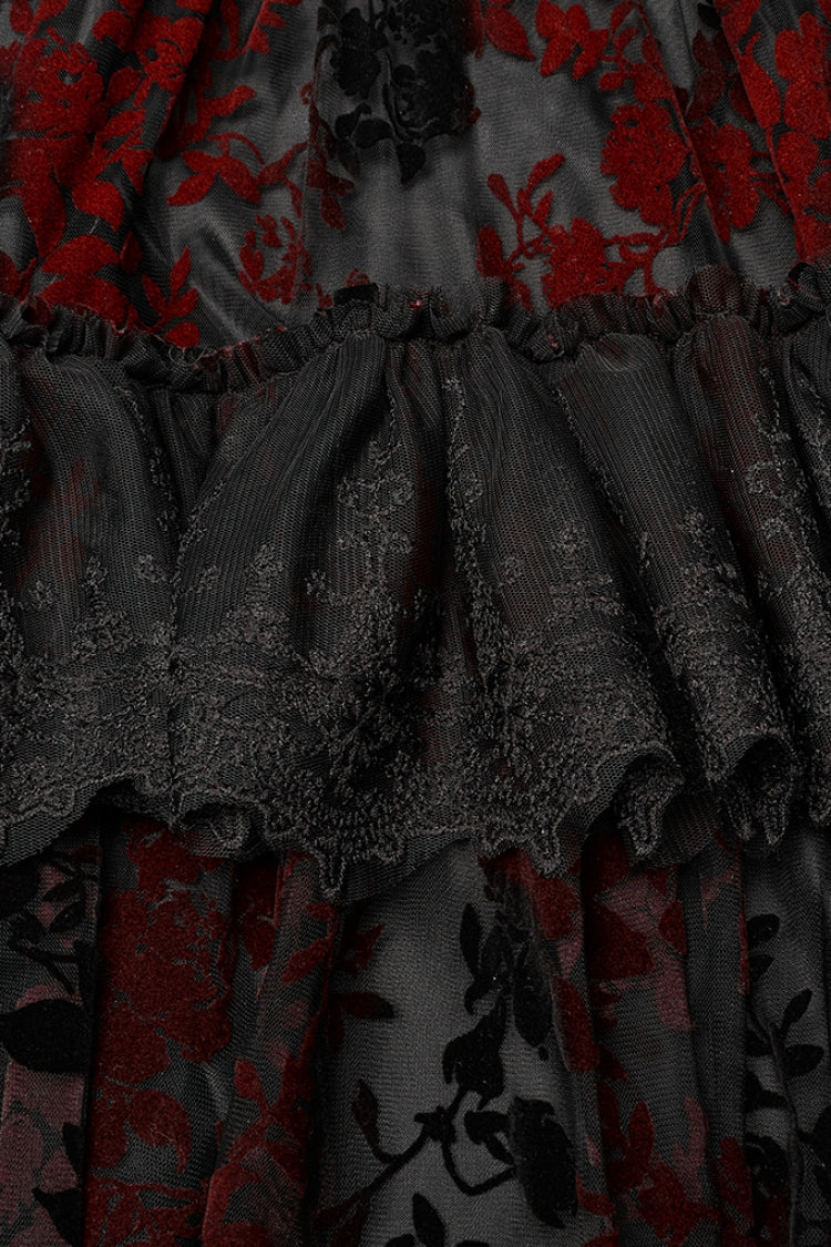 Short Puff Sleeves Print Ruffle Lace Women's Gothic Dress