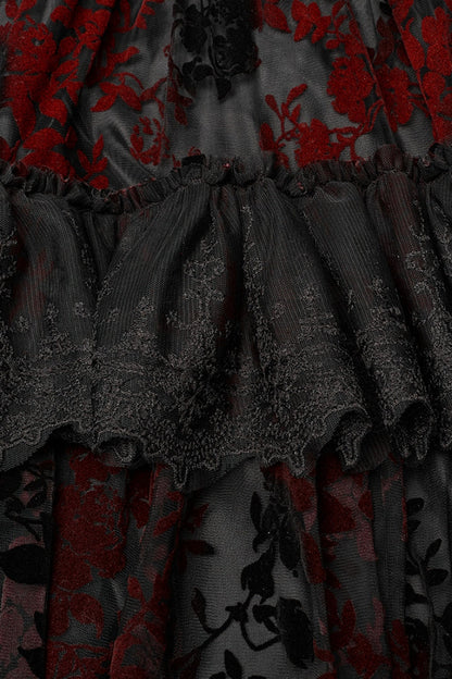 Short Puff Sleeves Print Ruffle Lace Women's Gothic Dress