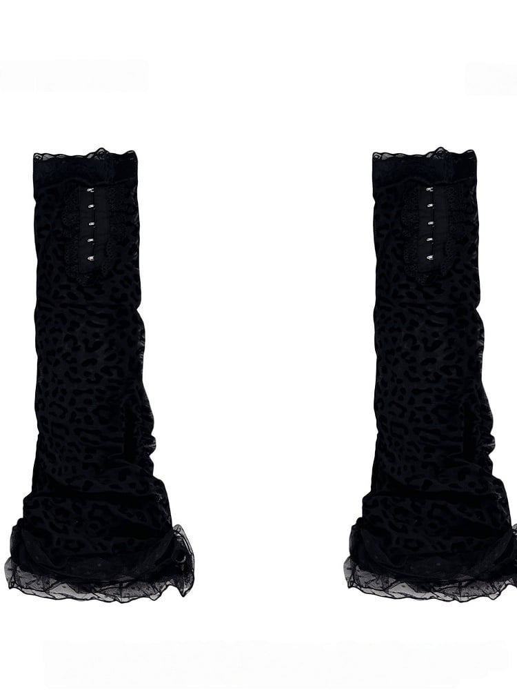 Buckle Ruffle with Lace Warmers Black Print Leg Leopard Design Y2K