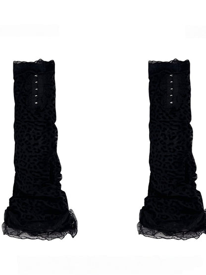 Buckle Ruffle with Lace Warmers Black Print Leg Leopard Design Y2K