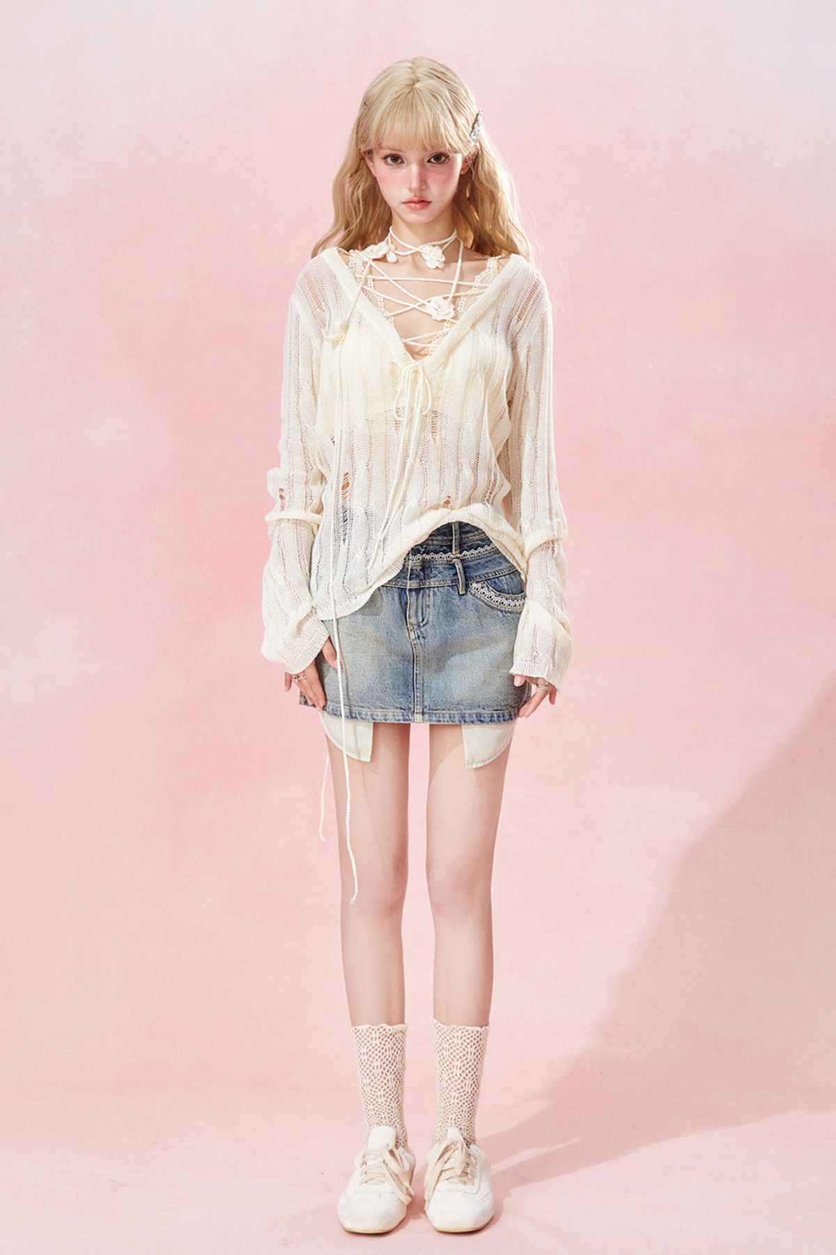 corset cutout knit Sheer + inner sweater
