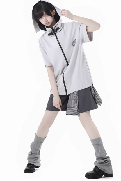 hooded pants top jacket Mode half vest sleeveless +