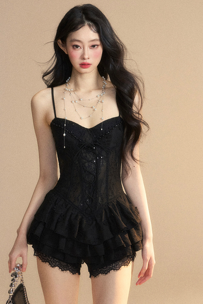 One-Shoulder French Cami Spitzenkleid Soul