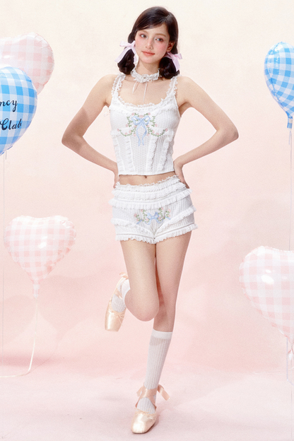 Design Top Korsett Spitze Süße Schleife