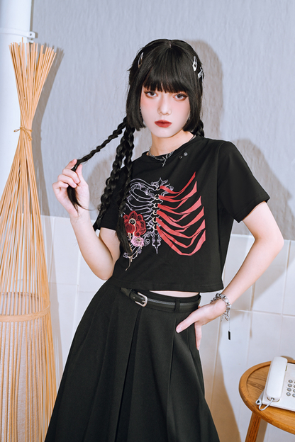 Style Short Flower Top Dark Bone