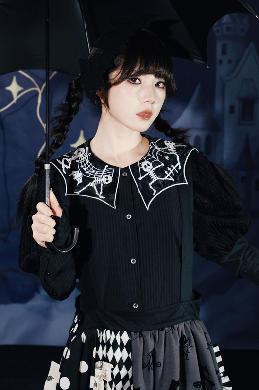 クロップドスリーブ スパイダーカラー パフトップ