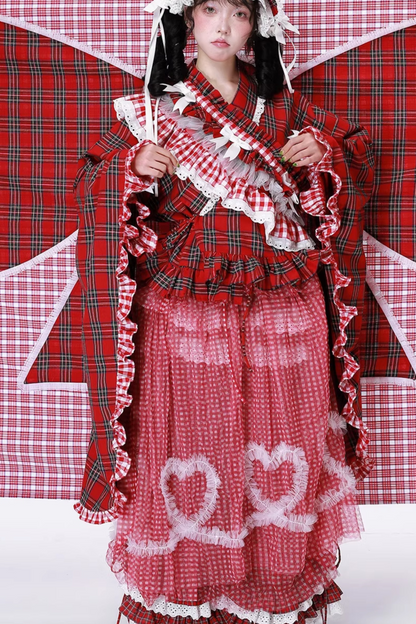 チェックメッシュスカート ハート レトロ