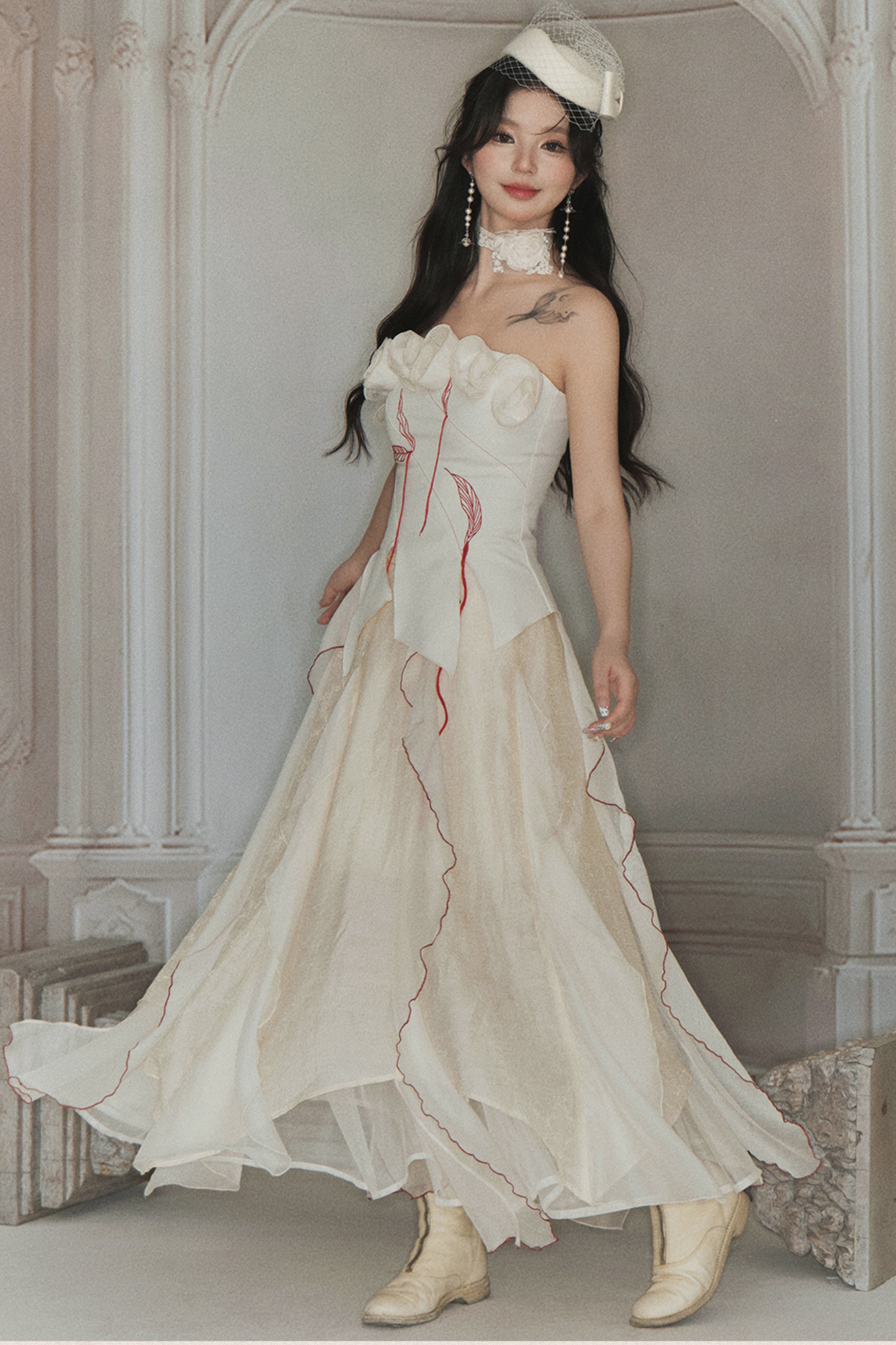 ビスチェ + クラッシュヘビーローズスカート