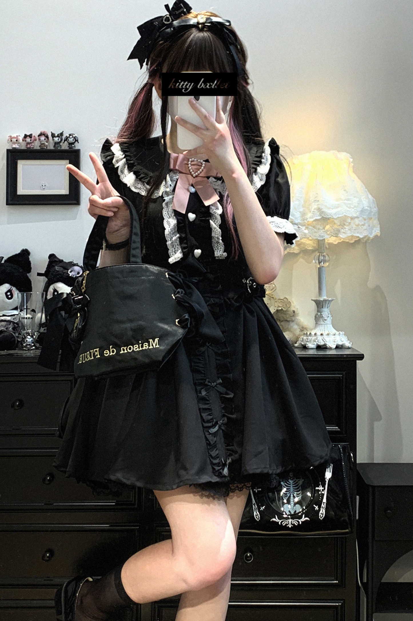 Straps-Spitzenrock Mine mit Rüschen