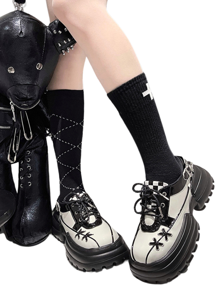 Checkerboard Punk Platform Shoes