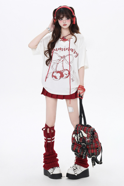 チェリーVネックのスイートトロピカルアイランドTシャツカバーアップ