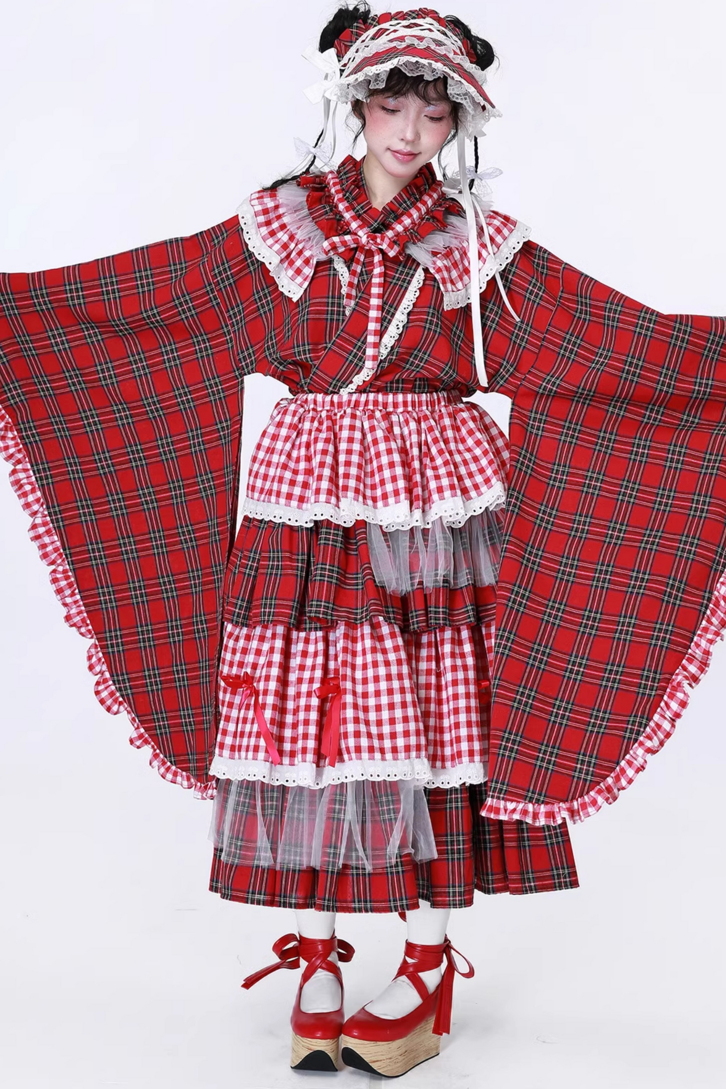 着物風レトロチェックトップス