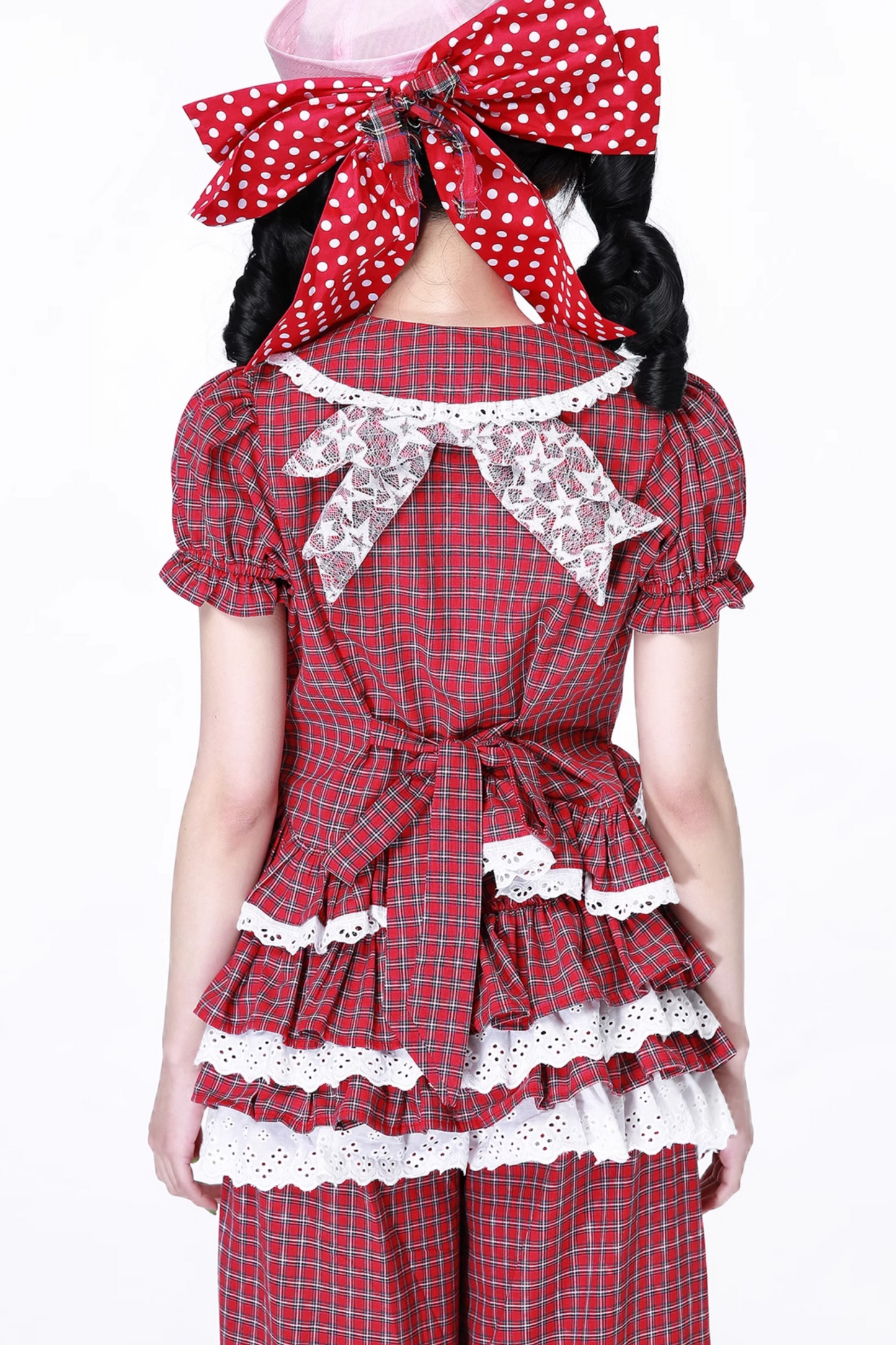 レトロトップスリーブチェックパフ