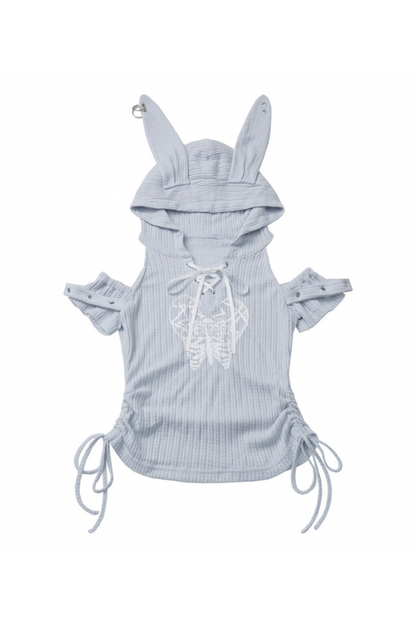 トップスカート + オフショルダーのウサギのフード付きケーキ