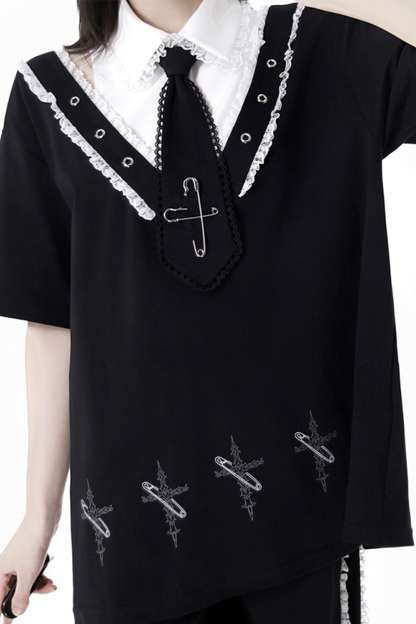 Lockere Hose, Oberteil mit Rüschen, Kapuze + Beinwärmer, Halbkleid Nektor