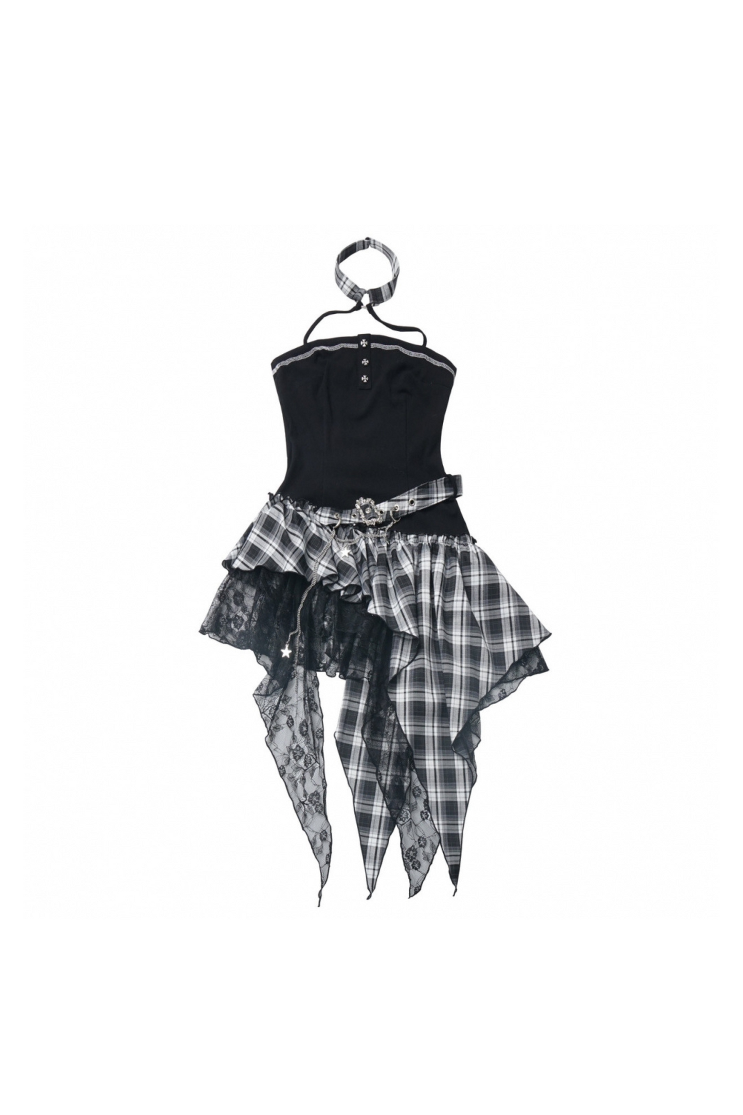 シックなショルダーロックショートワンピース+ショートパンツトップチェック