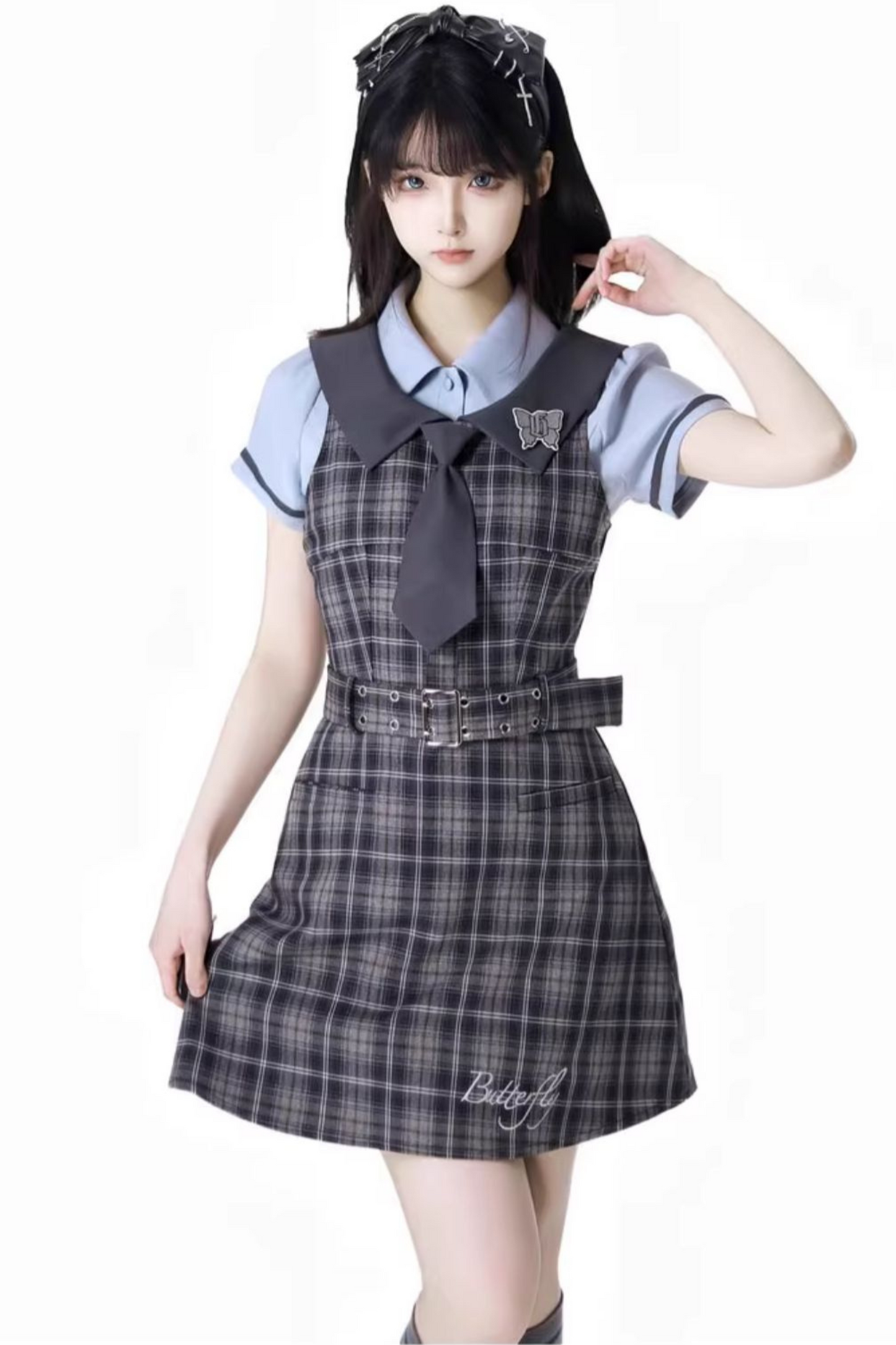 + カレッジショートサスペンダードレス、Bシャツスカート