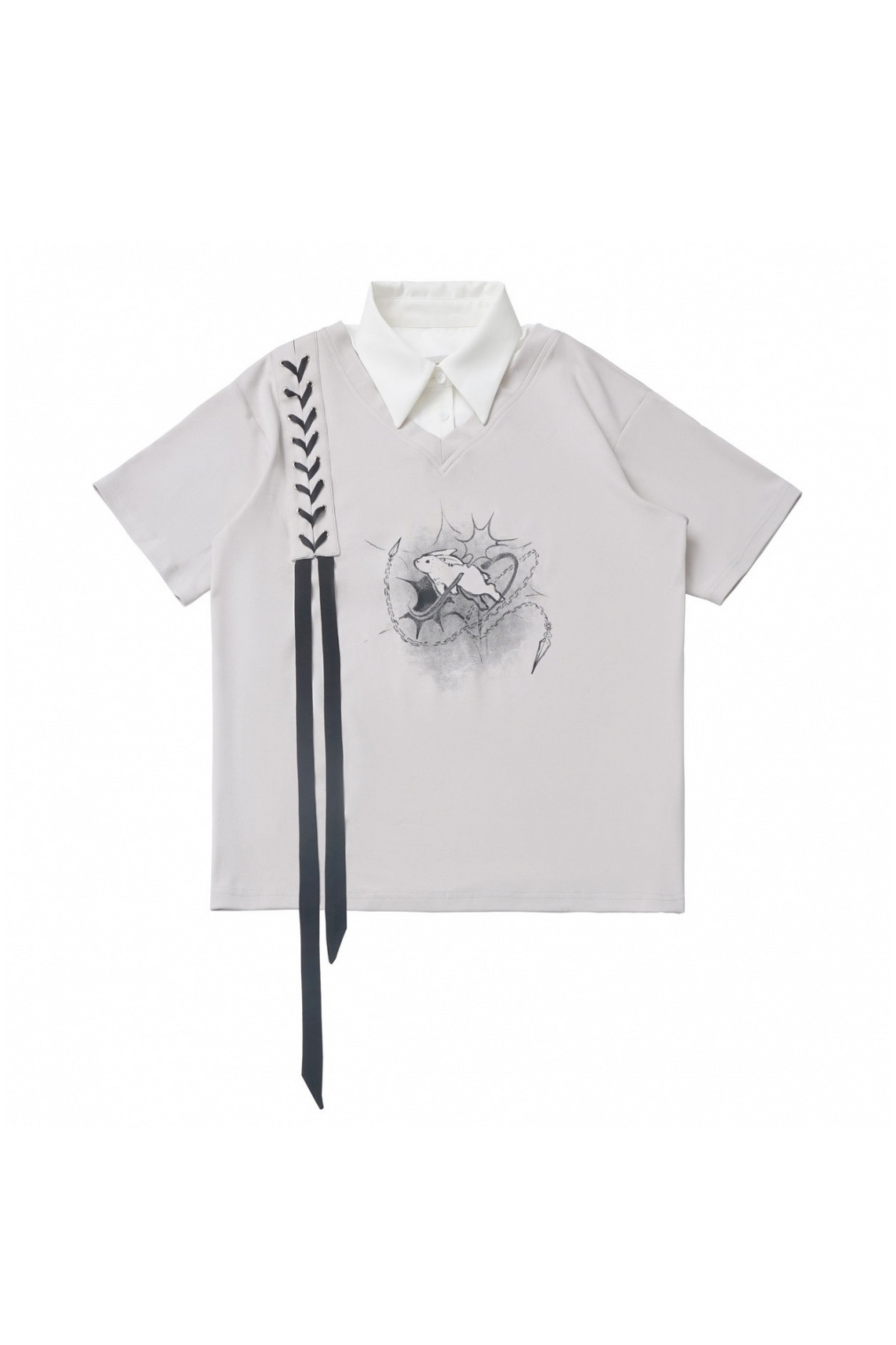 モードなトップスTシャツパンツワイド+デザインレースアップウエスト