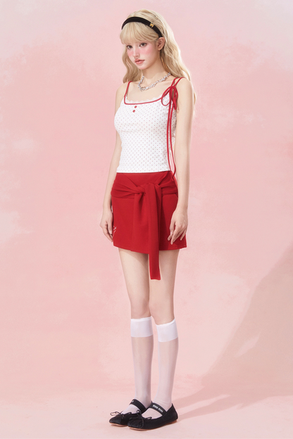 リボンスリムキャミソールドット+スカート