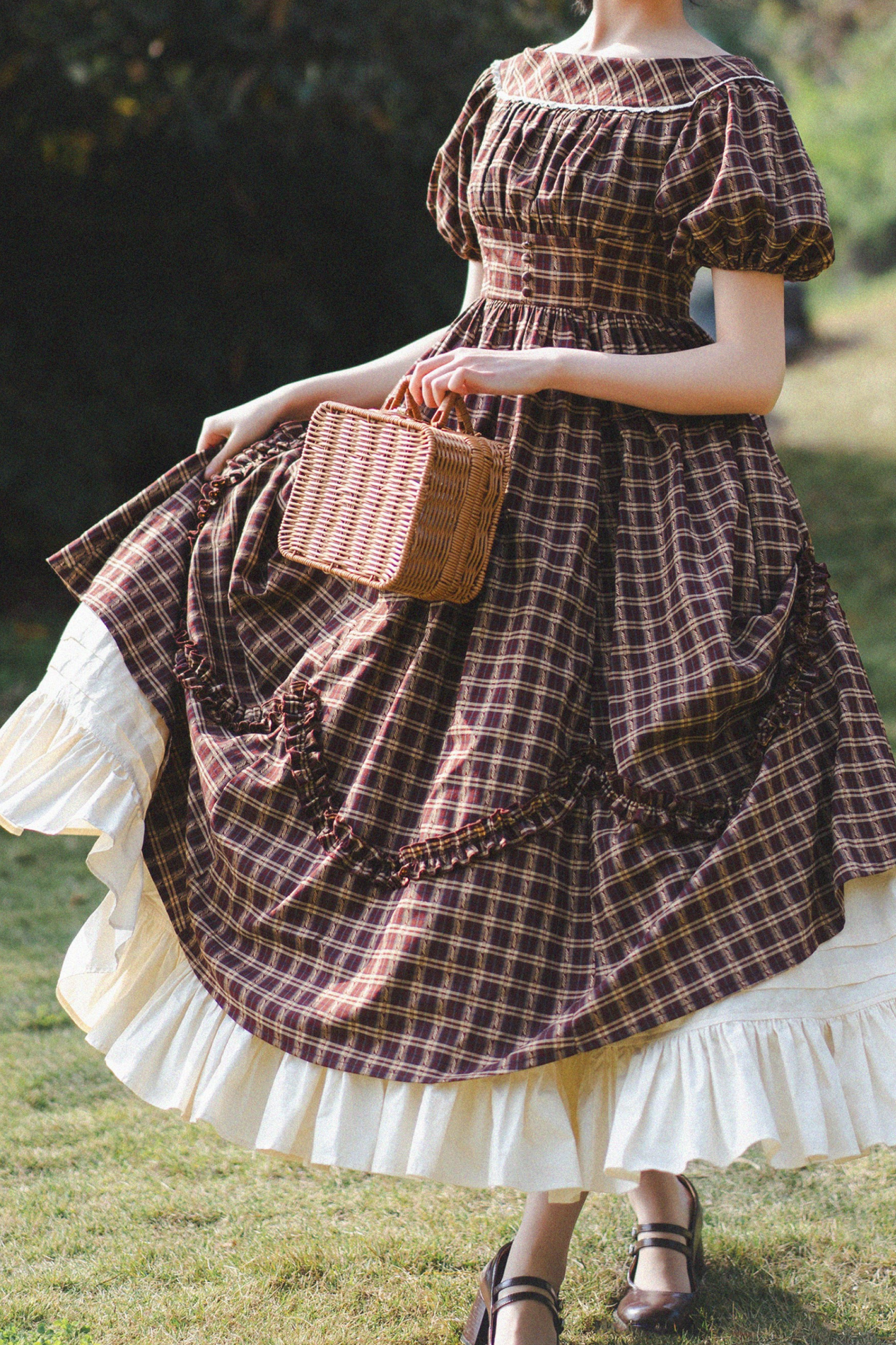 チェックレトロワードロリータペチコートドレスフォレスト+