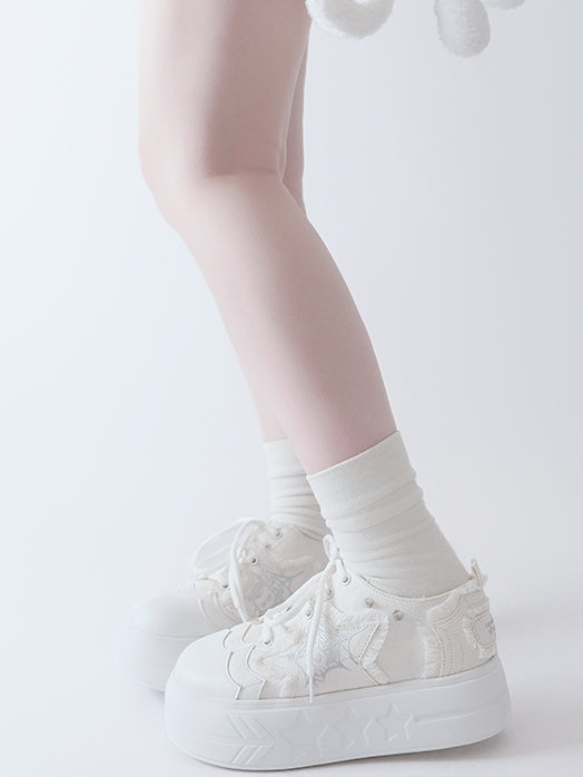 Applique Sneakers White Star Y2K Platform