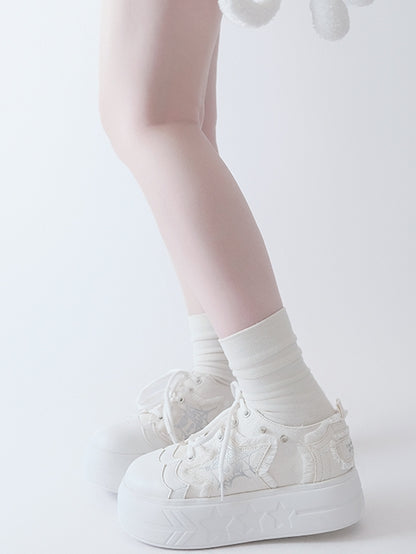 Applique Sneakers White Star Y2K Platform