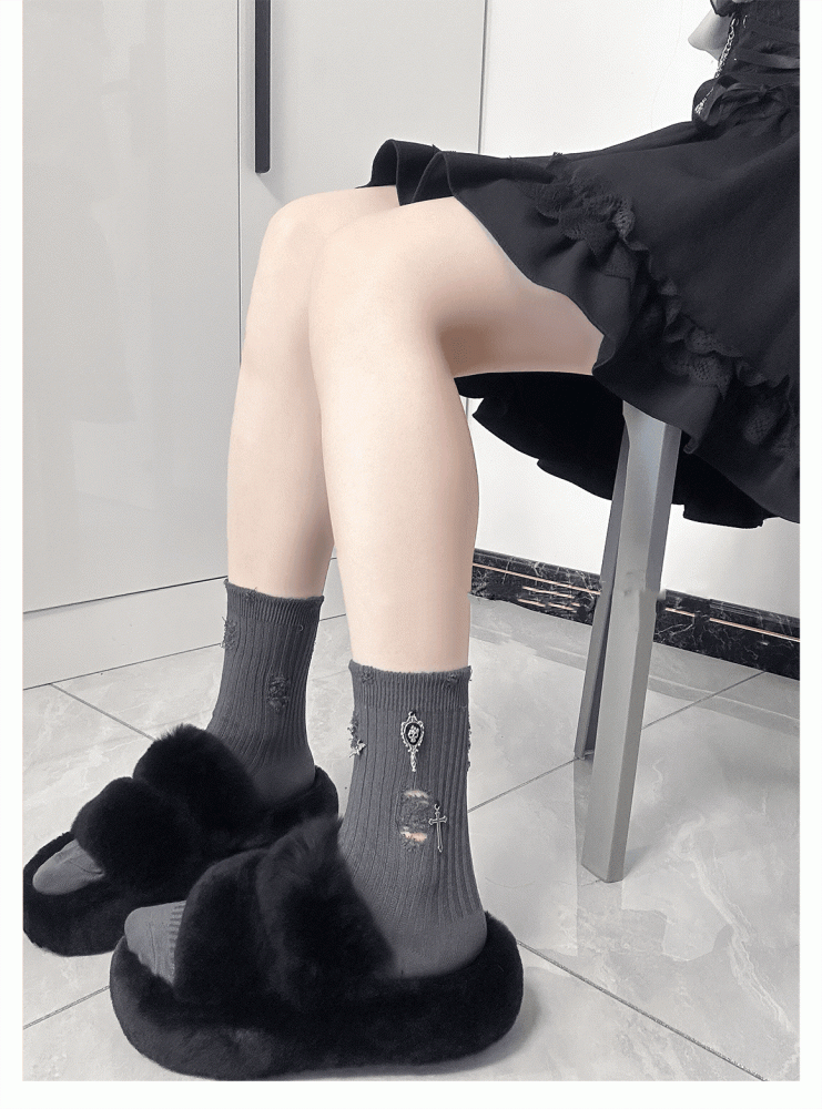 Skeleton with 3 Metal Colors Socks Gothic Ankle